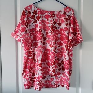 Liz Claiborne Women's Ladies Pink Red Floral Short Sleeve Shirt Top Blouse XL